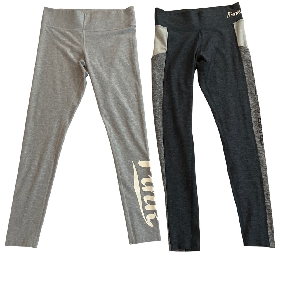 Pink‎ Victoria Secret Yoga Leggings Bundle  of 2 Gray Love VS Sport Activewear